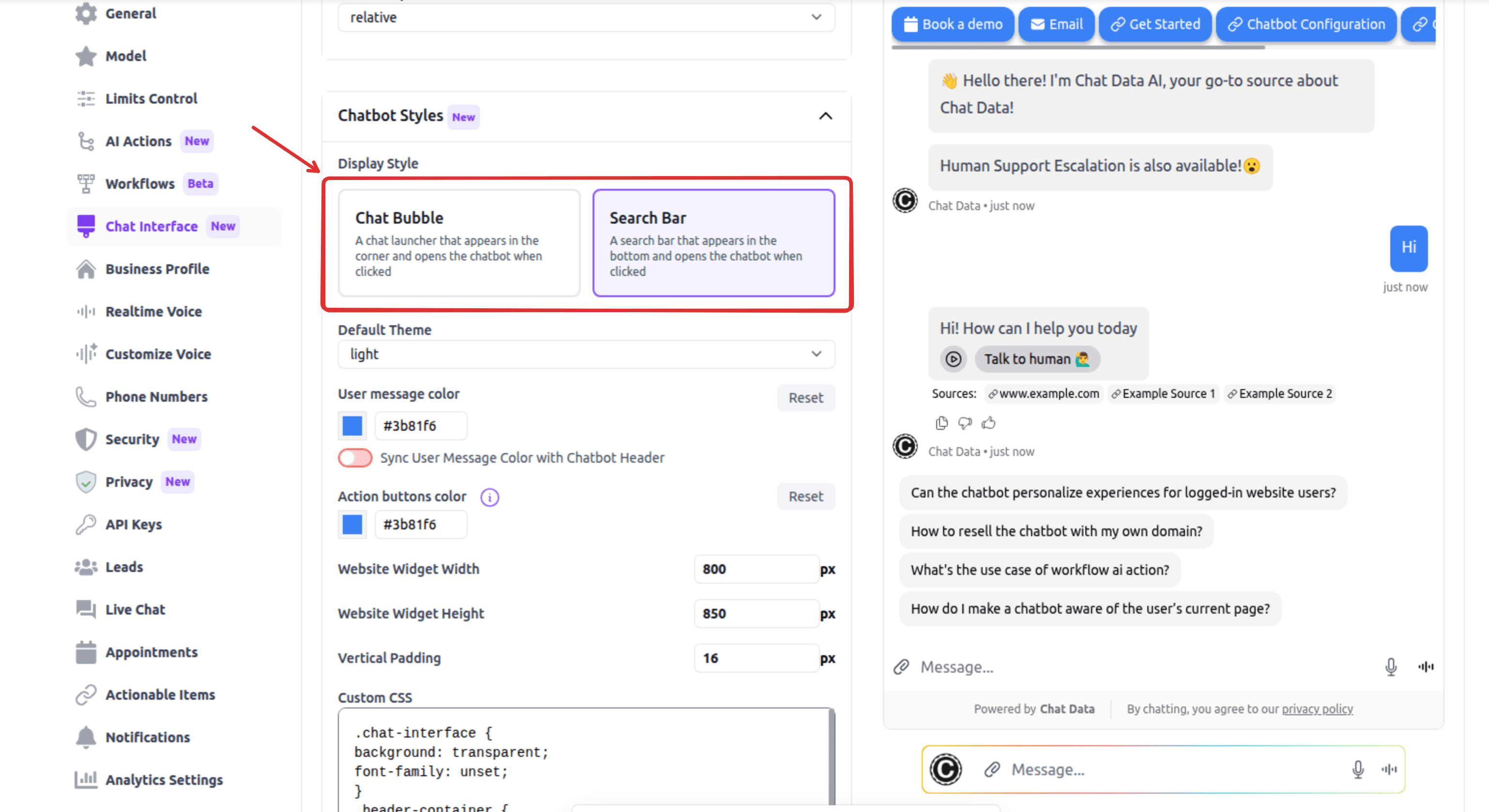 AI Search Bar Widget