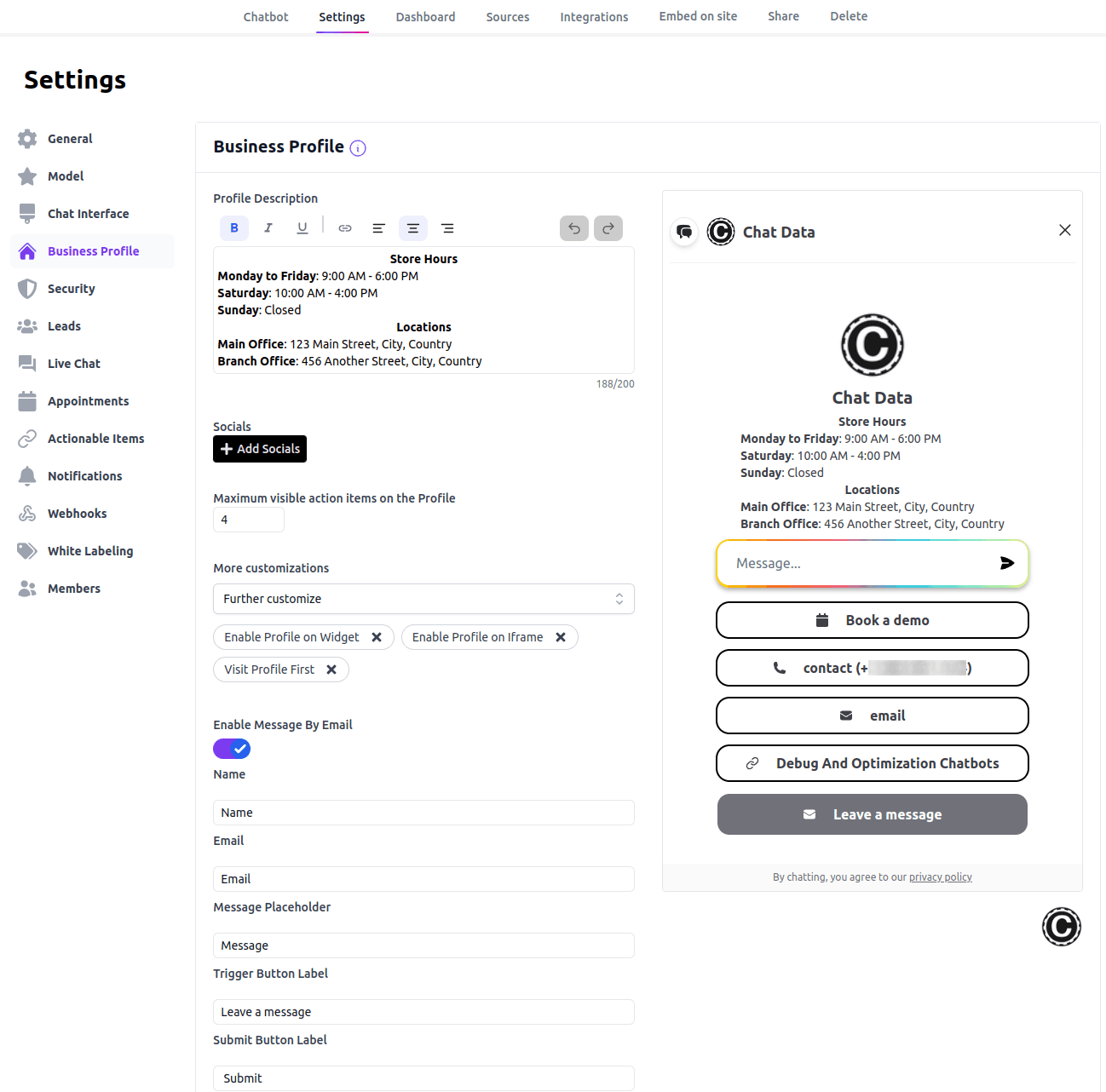 Business Profile Settings