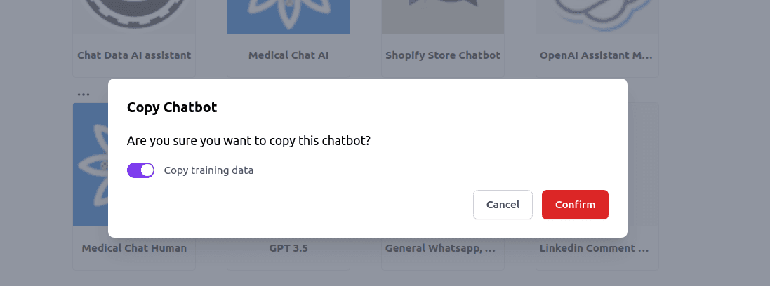 Copy Chatbot Modal Options