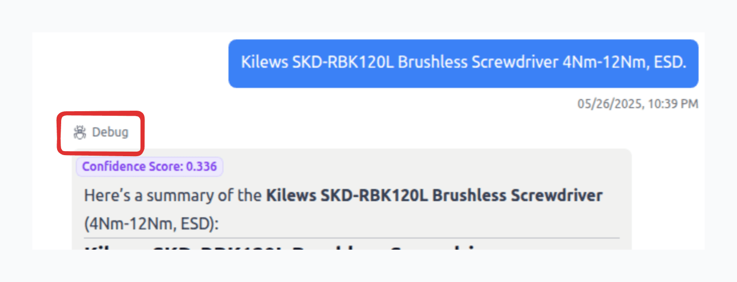 Click the debug button to reveal debugging information