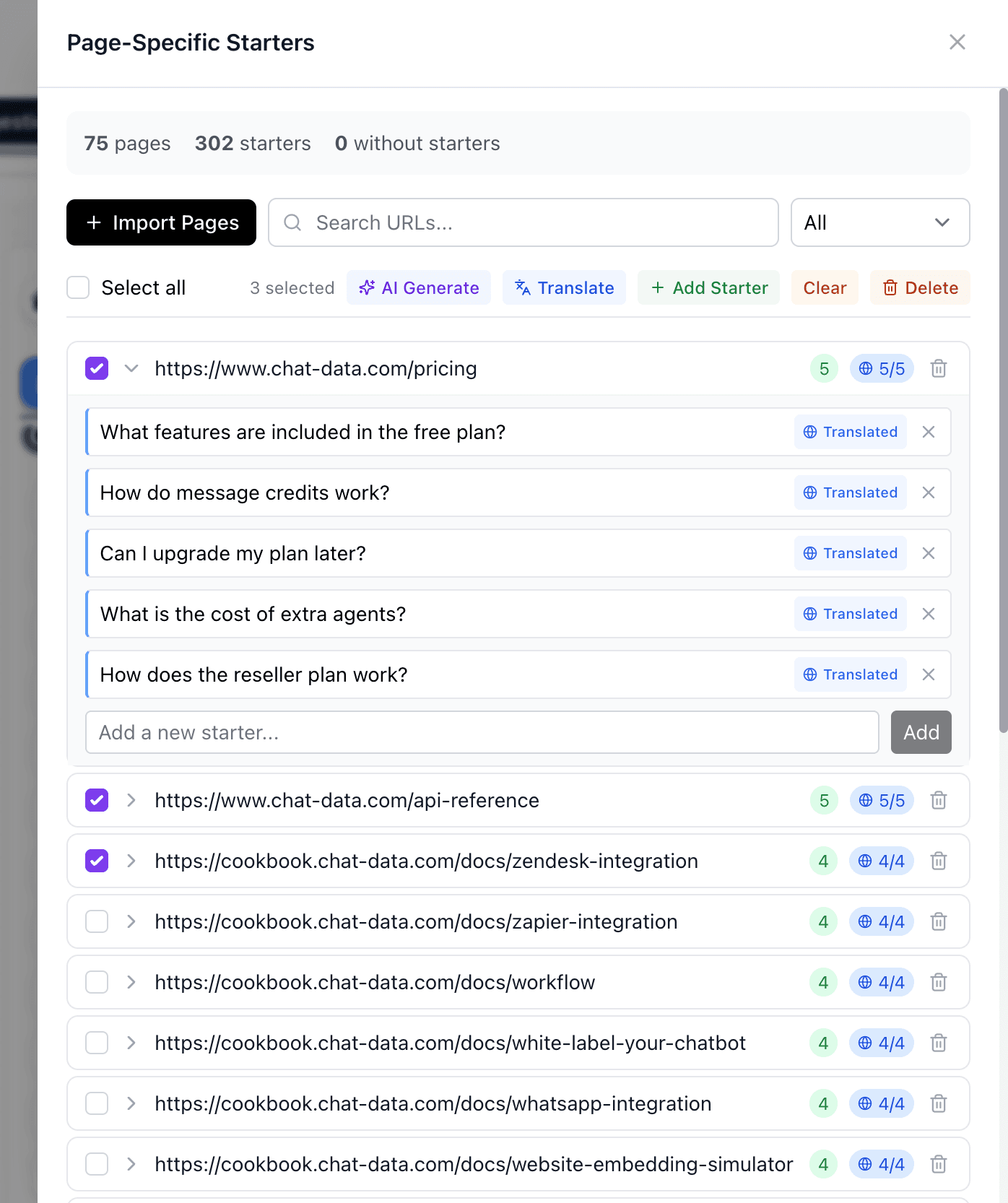 Page-specific conversation starters demo