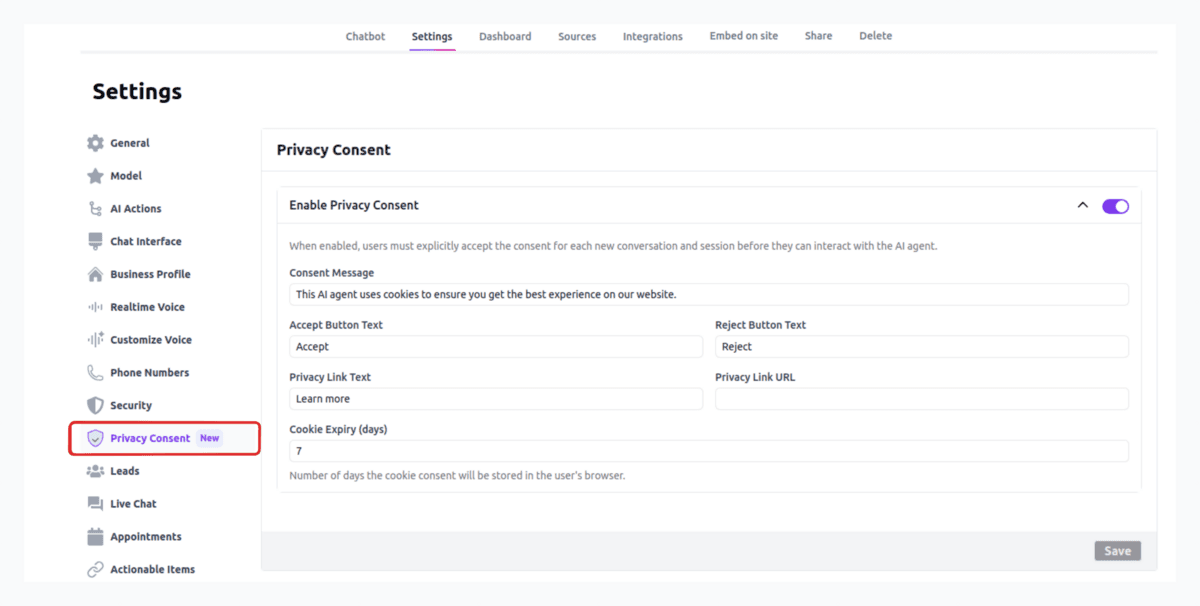 Privacy Consent Customization