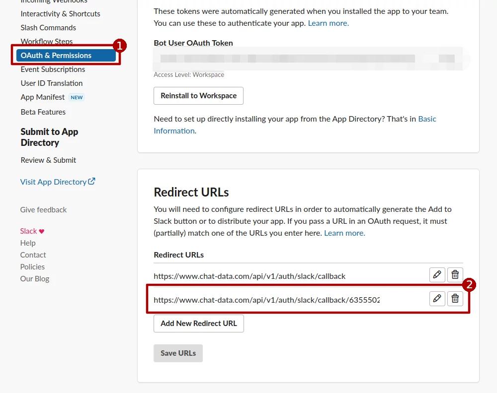 Slack App Redirect URL