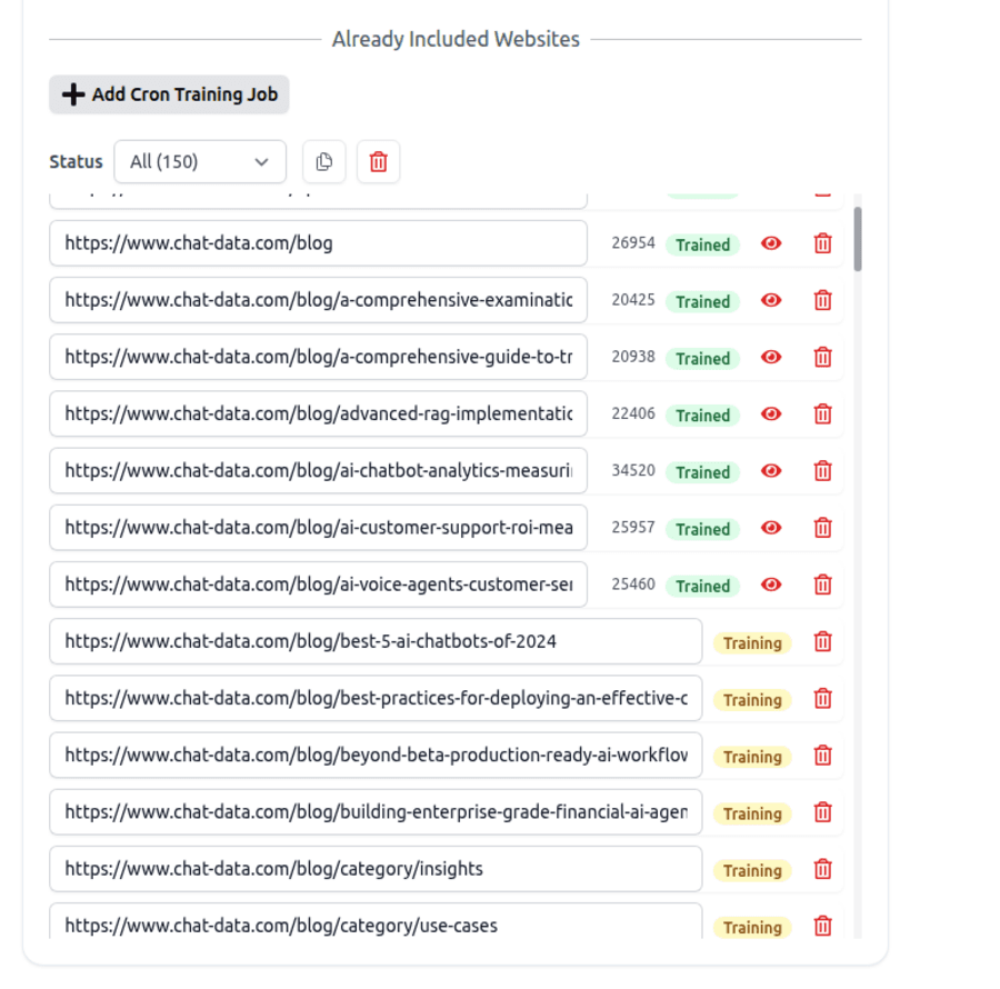 Training job queue processing website scraping and training together
