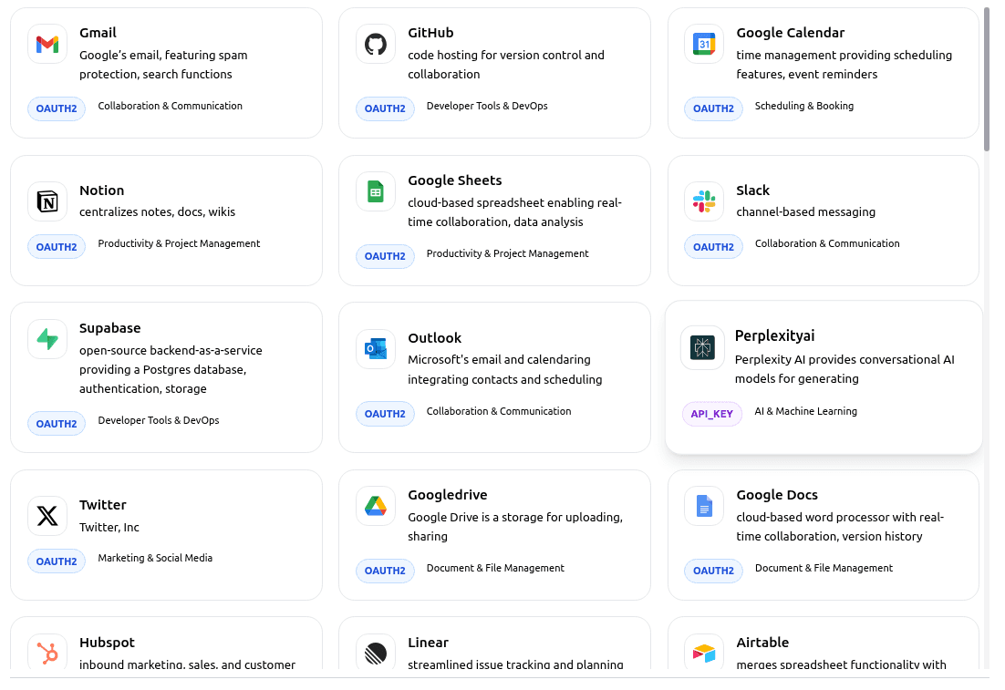 MCP integration with 834 apps