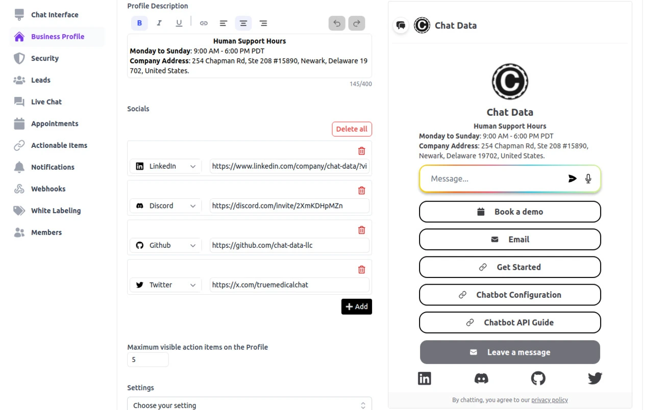 customized business profile