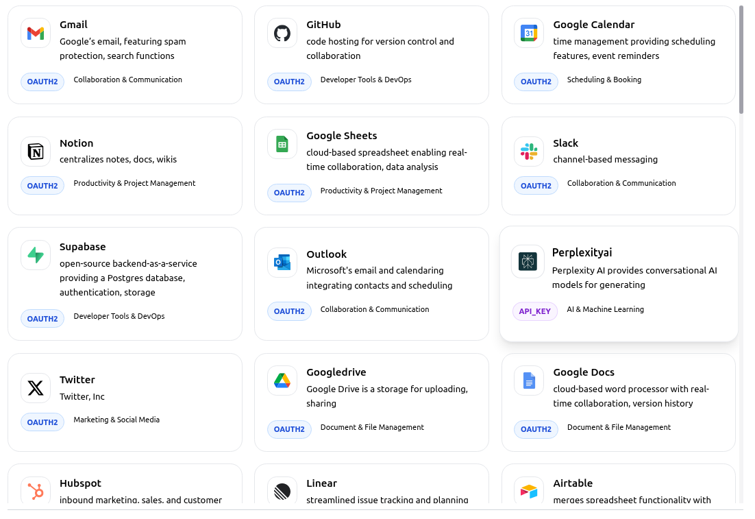 MCP integration with 834 apps